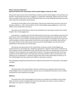 Master Lend-Lease Agreement Agreement Between the United