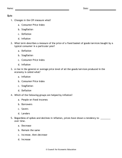Quiz 1. Changes in the CPI measure what? a. Consumer Price Index