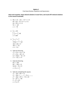 Algebra 2 Final Exam Review: Equations and Expressions Solve