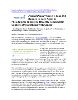 Patient Power&reg; Says 76-Year-Old Runner to Race