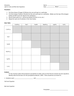 Chemistry Name: Lab 4.3- Ionic and Net Ionic Equations Date