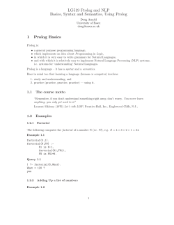 LG519 Prolog and NLP Basics, Syntax and Semantics, Using Prolog