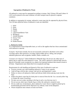 Segregation of Radioactive Waste All radioactive waste must be