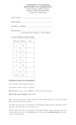 UNIVERSITY OF MANITOBA DEPARTMENT OF MATHEMATICS