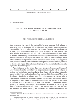 The Secular State and Religion`s Contribution to a Good Society