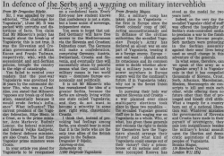 In defence of the Serbs and a warning on military intervention