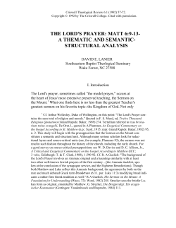 The Lord`s Prayer: Matt 6:9-13-A Thematic and Semantic Structural