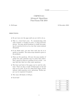 CMPSCI 611 Advanced Algorithms Final Exam Fall 2010