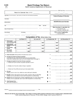 Bank Privilege Tax Return - North Carolina Department of Revenue