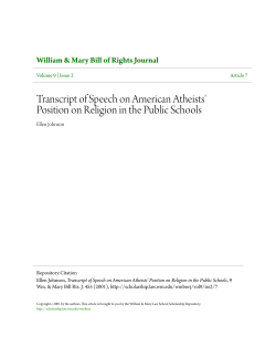 Transcript of Speech on American Atheists` Position on Religion in