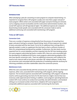 CBT Resource Needs Introduction Types of CBT Costs