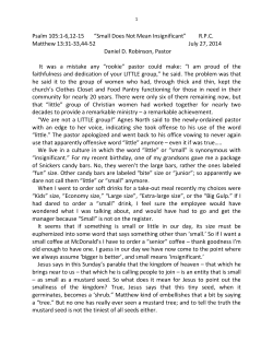 Psalm 105:1-6,12-15 &ldquo;Small Does Not Mean Insignificant&rdquo; R.P.C.