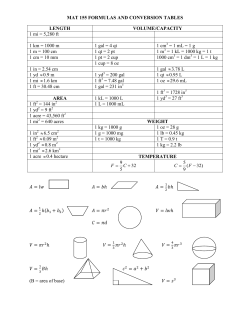 MAT 155 FORMULAS AND CONVERSION TABLES LENGTH