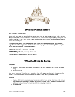 2015 Day Camp at RVR What to Bring to Camp
