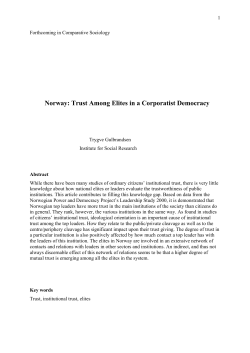 Norway: Trust Among Elites in a Corporatist Democracy
