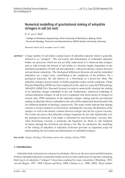 Numerical modelling of gravitational sinking of anhydrite stringers in