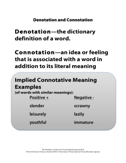 Denotation—the dictionary definition of a word. Connotation—an