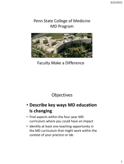 Objectives &bull; Describe key ways MD education is