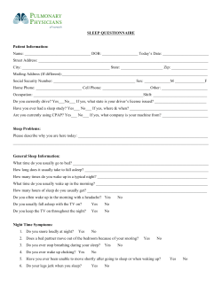 Sleep Questionnaire with ESS - Pulmonary Physicians of Norwich