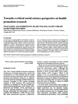 Towards a critical social science perspective on health promotion