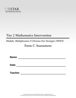 Tier 2 Mathematics Intervention Form C Assessment