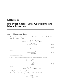 Lecture 10 Imperfect Gases: Virial Coefficients and Mayer f