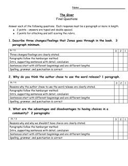 The Giver Final Questions 1. Describe three changes/feelings