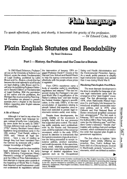Plain English Statutes and Readability