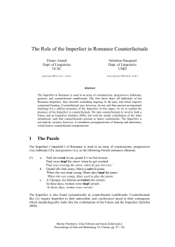 The role of the Imperfect in Romance Counterfactuals
