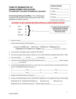 TOWN OF BENNINGTON, NY ZONING PERMIT APPLICATION