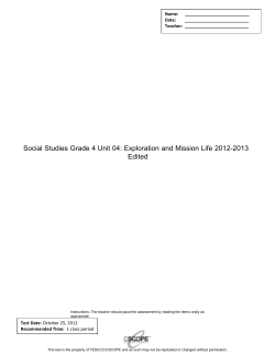 Social Studies Grade 4 Unit 04: Exploration and Mission Life 2012