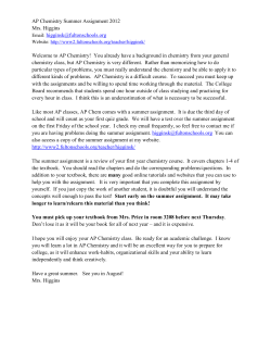 AP Chemistry Summer Assignment 2012 Mrs. Higgins Email