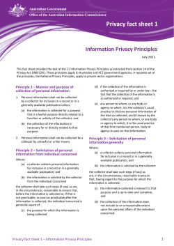 Privacy fact sheet 1 - Information Privacy Principles
