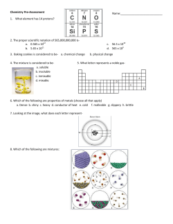 Chemistry Pre-Assessment 1. What element has 14 protons? 2. The