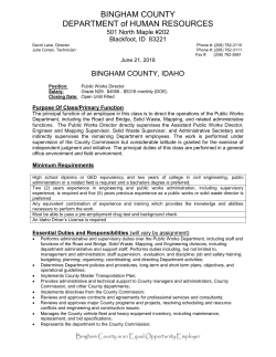 BINGHAM COUNTY HUMAN RESOURCES DEPARTMENT