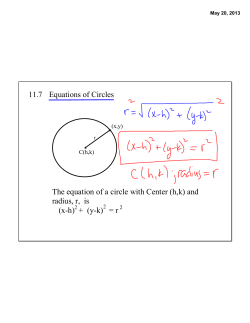 11.7 Equations of Circles The equation of a circle with Center (h,k