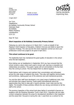 3 April 2017 Ian Toon Headteacher Ab Kettleby Community Primary
