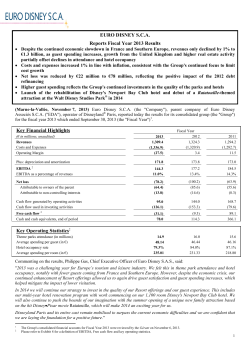 Key Financial Highlights - Corporate Disneyland Paris