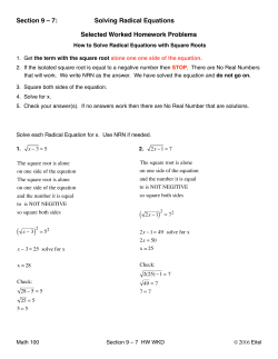 Section 9 &ndash; 7: Solving Radical Equations Selected Worked
