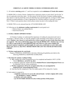 CHRISTIAN ACADEMY MIDDLE SCHOOL SUMMER READING