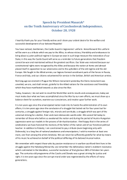 Speech by President Masaryk* on the Tenth Anniversary of