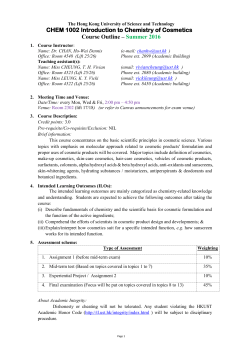 CHEM 1002 Introduction to Chem of Cosmetics
