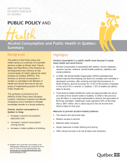 Alcohol Consumption and Public Health in Qu&eacute;bec: Summary