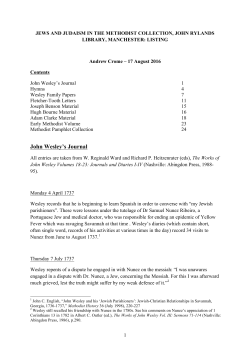 John Wesley`s Journal - Centre for Jewish Studies