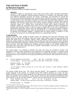 Topic and Focus in Swahili - Graduate Institute of Applied Linguistics