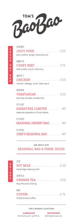 Menu - Tom`s BaoBao