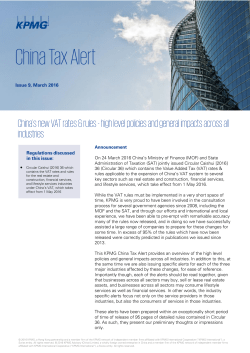 China Tax Alert - Issue 9, March 2016 - China`s new VAT