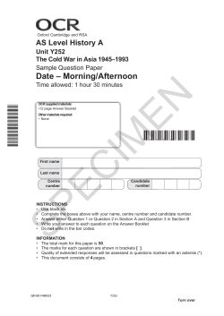 The Cold War in Asia 1945-1993 - Sample assessment material