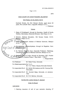 AFR HIGH COURT OF CHHATTISGARH, BILASPUR Writ Petition (S