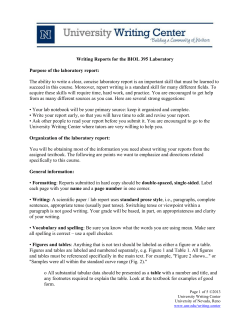 Writing Reports for the BIOL 395 Laboratory Purpose of the